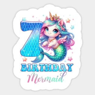 Unicorn Mermaid 7th Birthday 7 Year Old Party Girls B-day Gift For Girls Kids Sticker